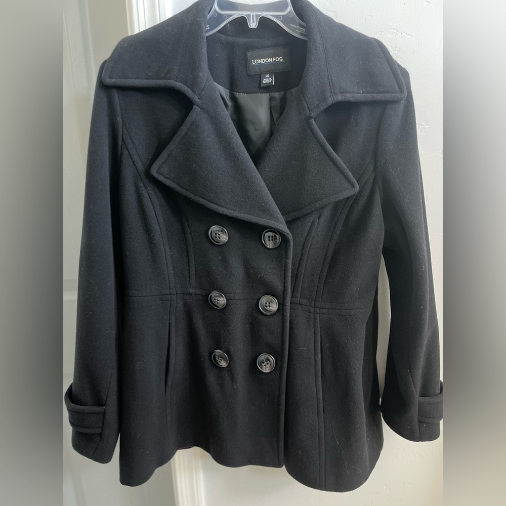 Black wool blend peacoat